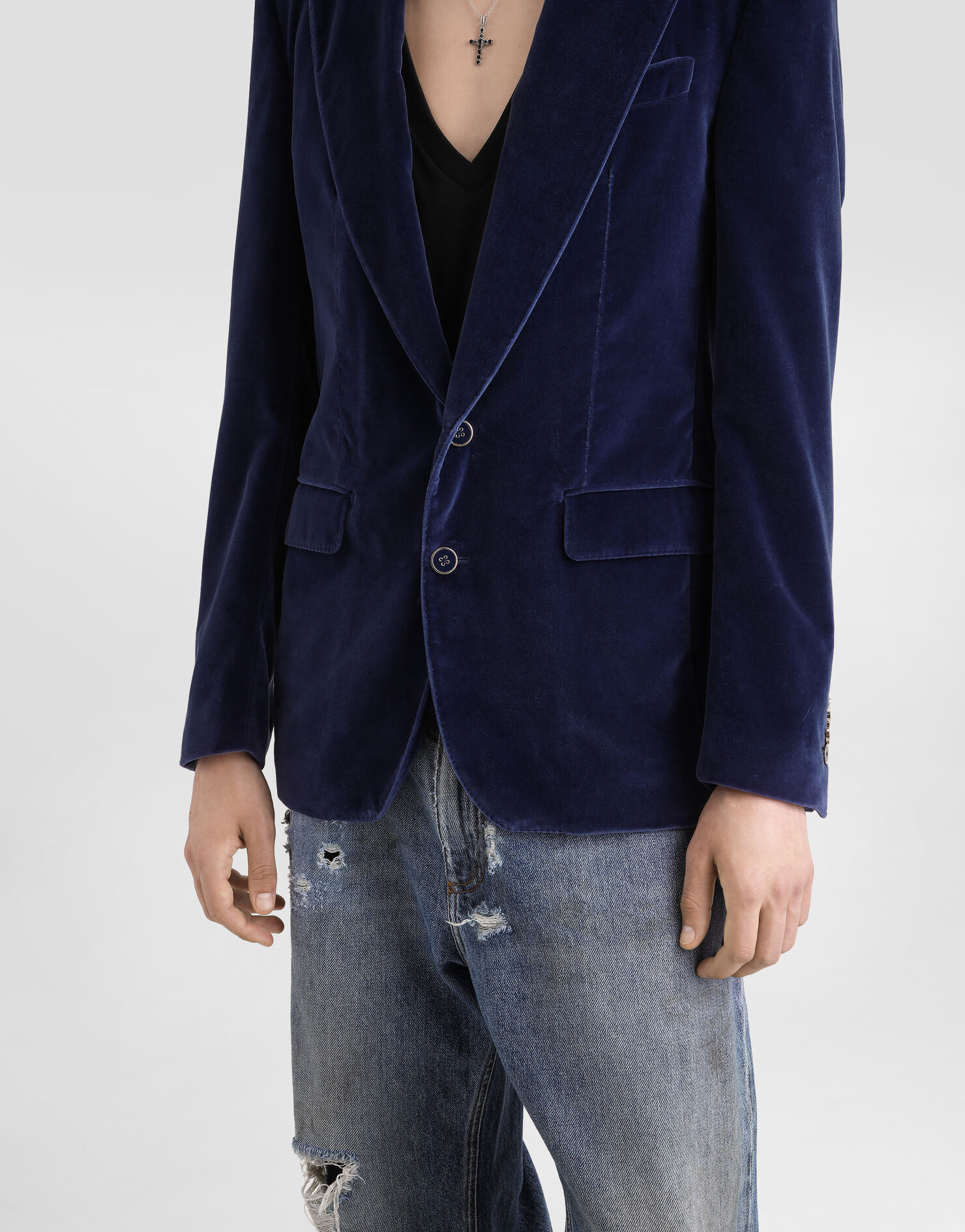 Dolce & Gabbana Giacca monopetto in velluto Blu G2TV4TFUVG7